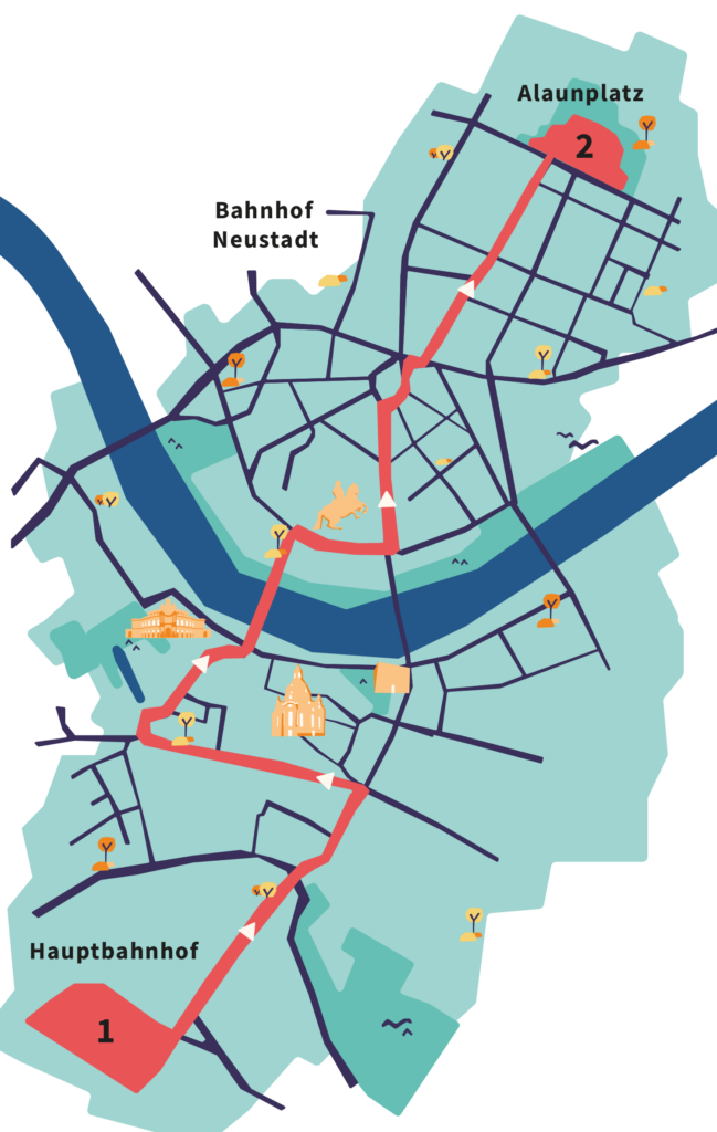 Abstract illustration of the route from a bird's view perspective.